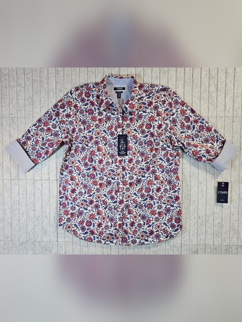 NWT Chaps Floral Button Down Shirt 1X No Iron Stretch Blouse